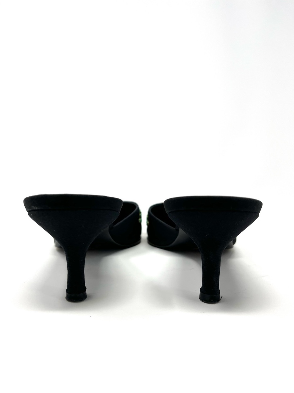 Vintage Giuseppe Zanotti Y2K Black Satin Beaded Flower Mules Kitten Heels 7.5 - Picture 6 of 10